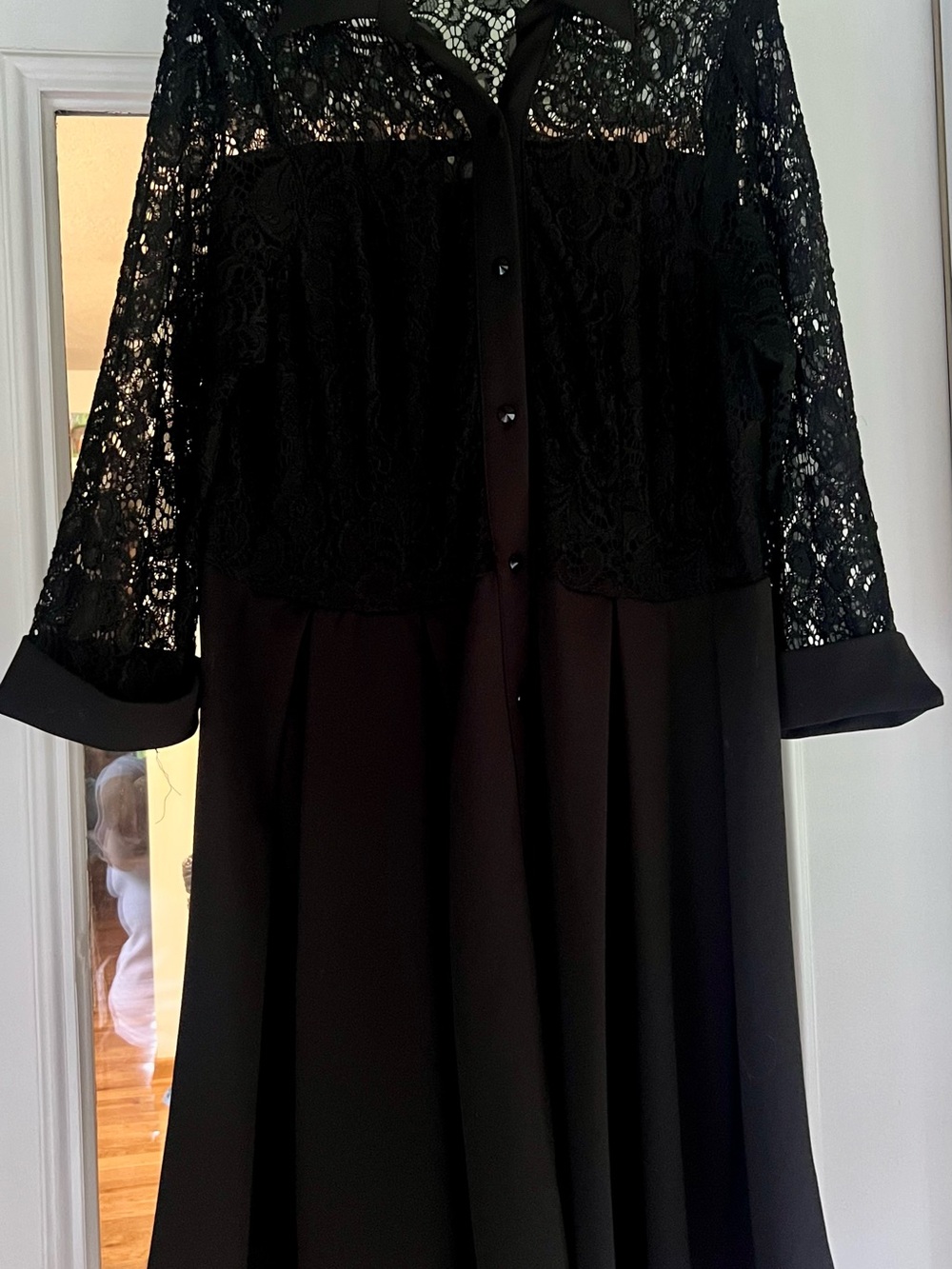 Roz & Ali Black Lace Long-Sleeve Button-Front Dress